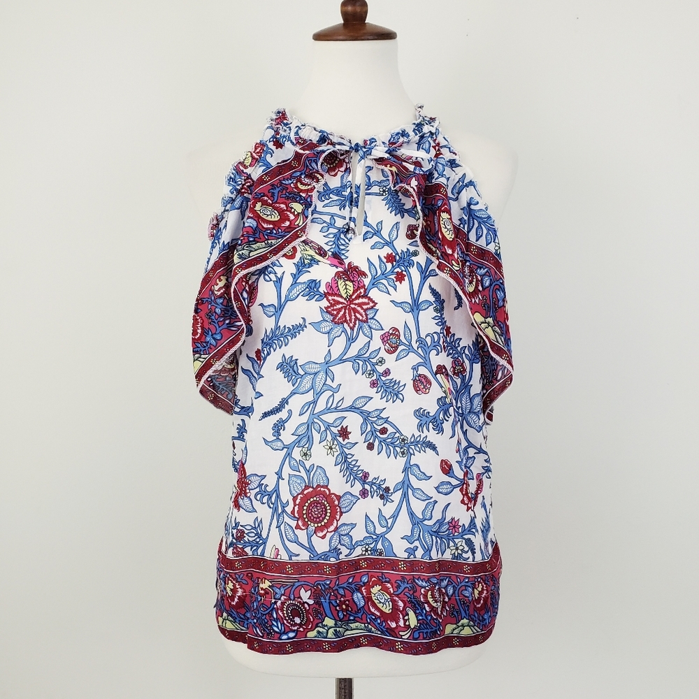 Point Sur J. Crew Ruffle Block Print Top - Picture 2 of 14